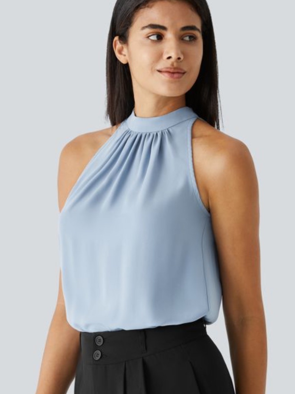 Halara Blue Keyhole Back Halter Sleeveless Blouse